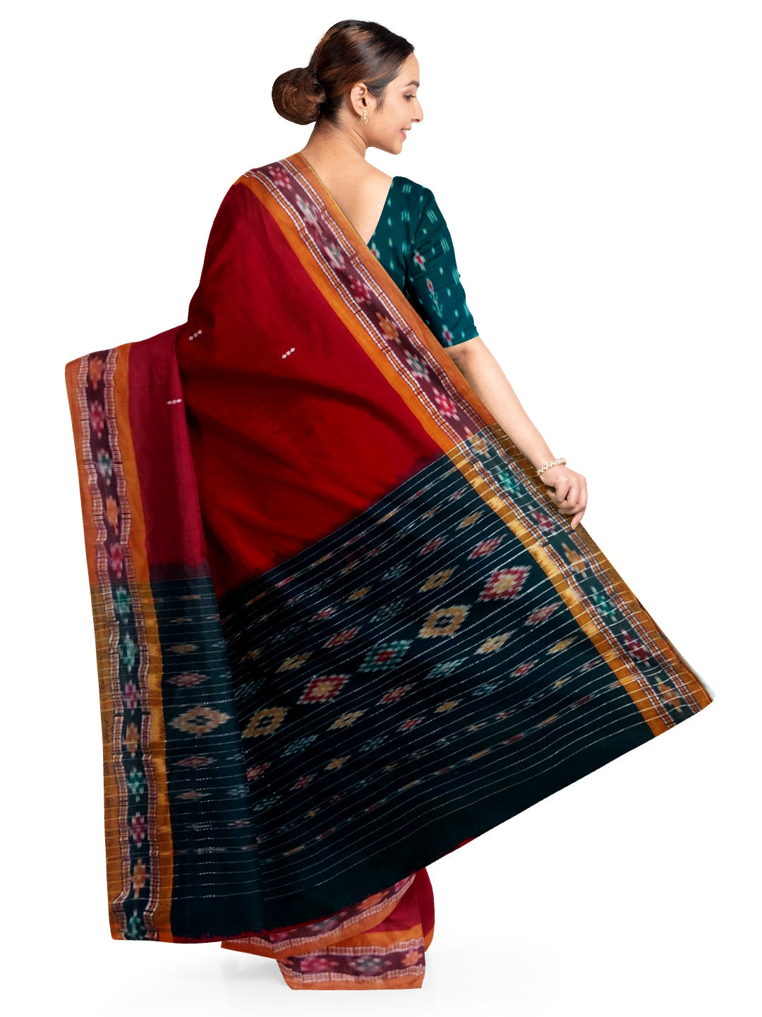 Red Cotton Sambalpuri Saree with Sambalpuri Ikat blouse