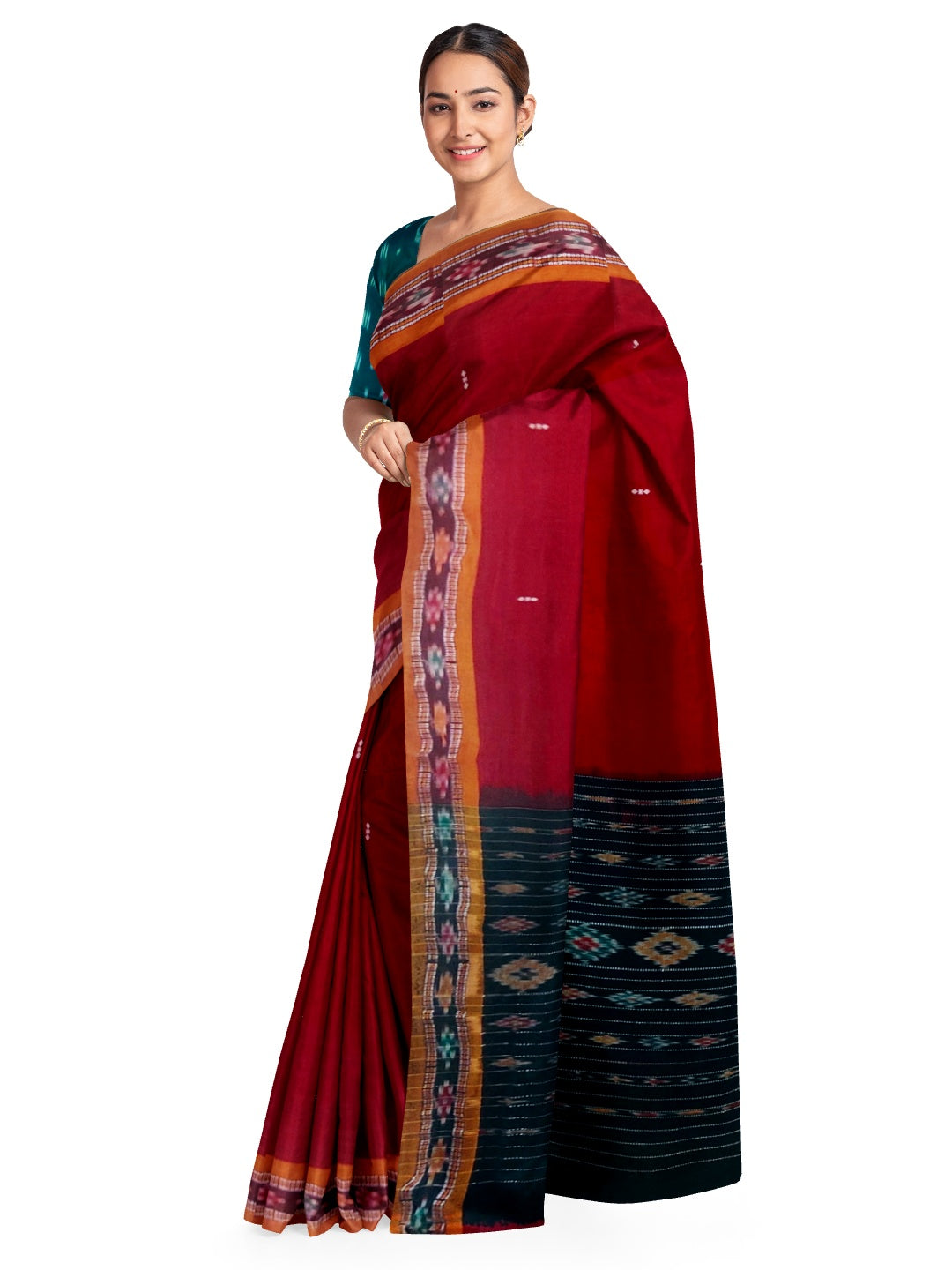 Red Cotton Sambalpuri Saree with Sambalpuri Ikat blouse