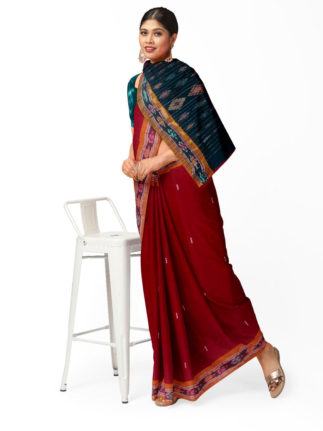 Red Cotton Sambalpuri Saree with Sambalpuri Ikat blouse