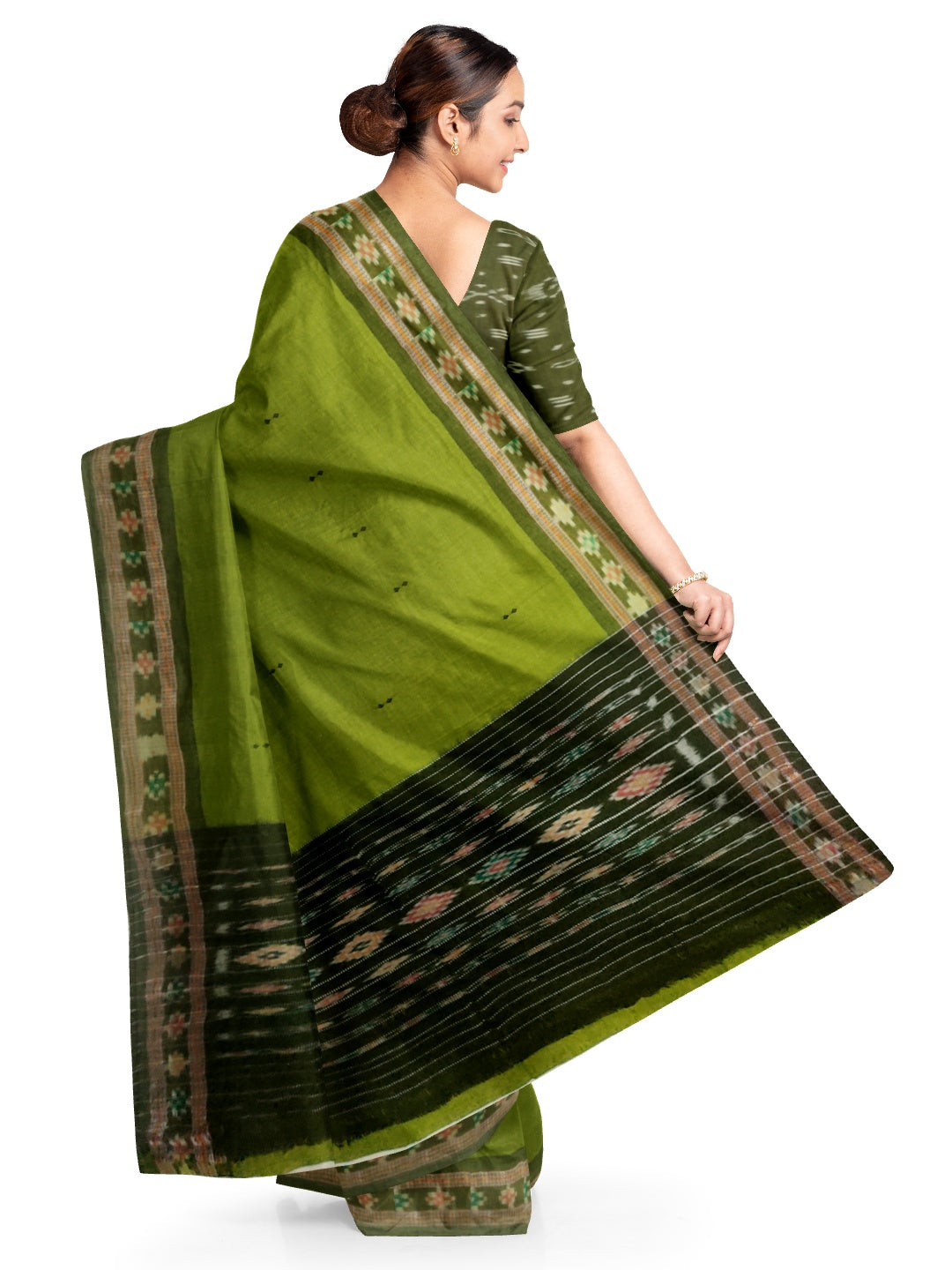 OliveGreen Sambalpuri Saree with Sambalpuri Ikat blouse