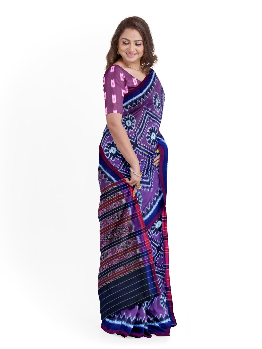 Purple Cotton Odisha Ikat saree with sambalpuri ikat blouse piece