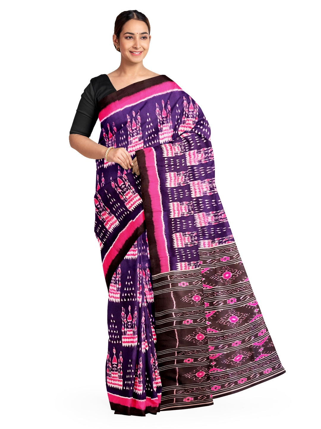 Purple Odisha Ikat Mulberry Silk Saree with running blouse piece