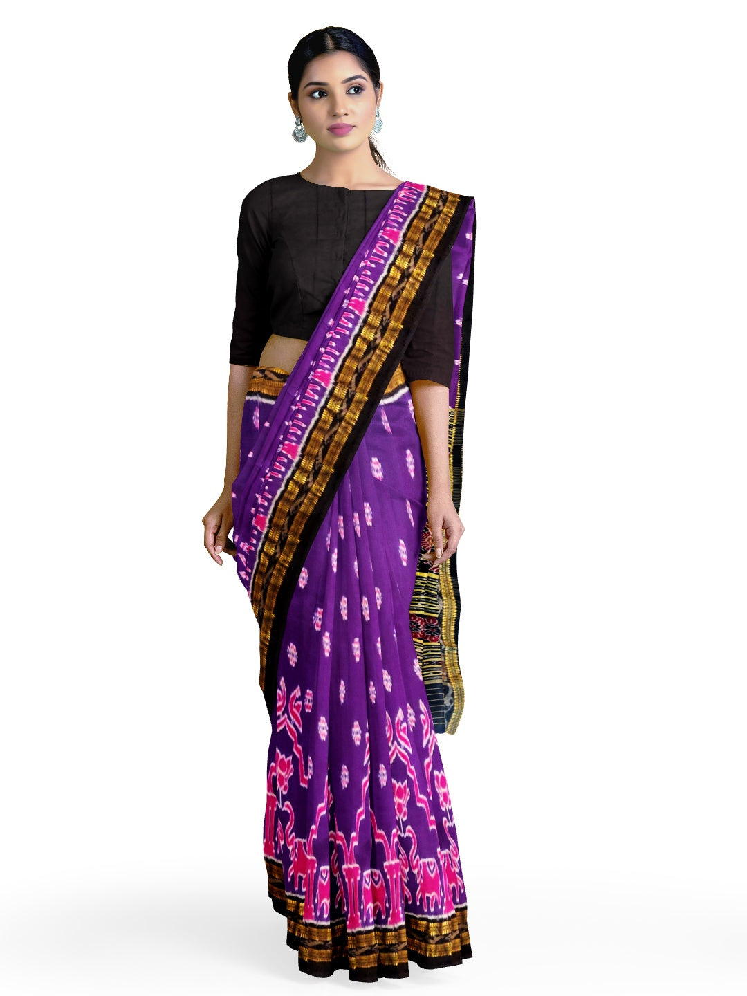 Purple Khandua Silk Saree with elephant motif wide border