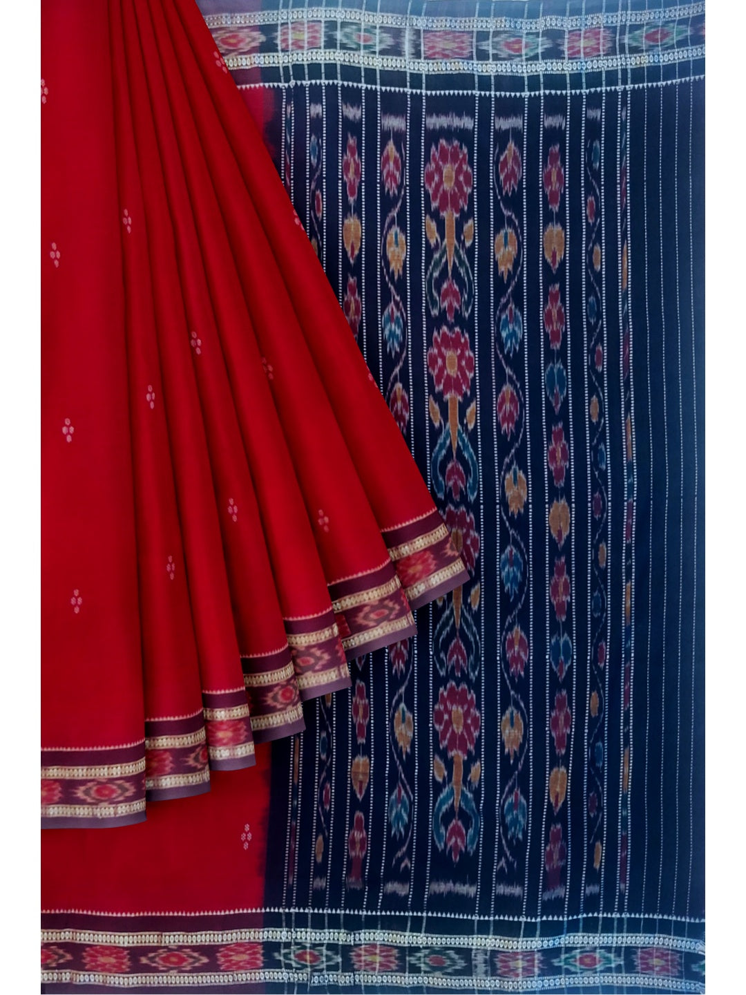 Red Cotton Odisha Ikat Saree with mix match Sambalpuri ikat blouse piece