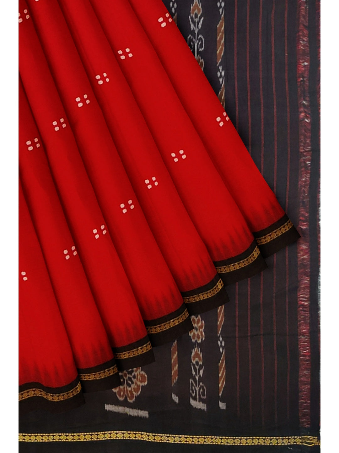 Ekphulia Red Cotton Odisha Ikat saree with sambalpuri ikat blouse piece