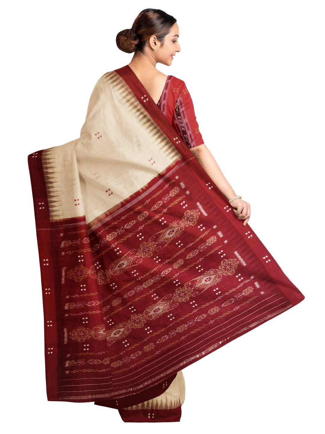 Beige Cotton Odisha Ikat saree with sambalpuri ikat blouse