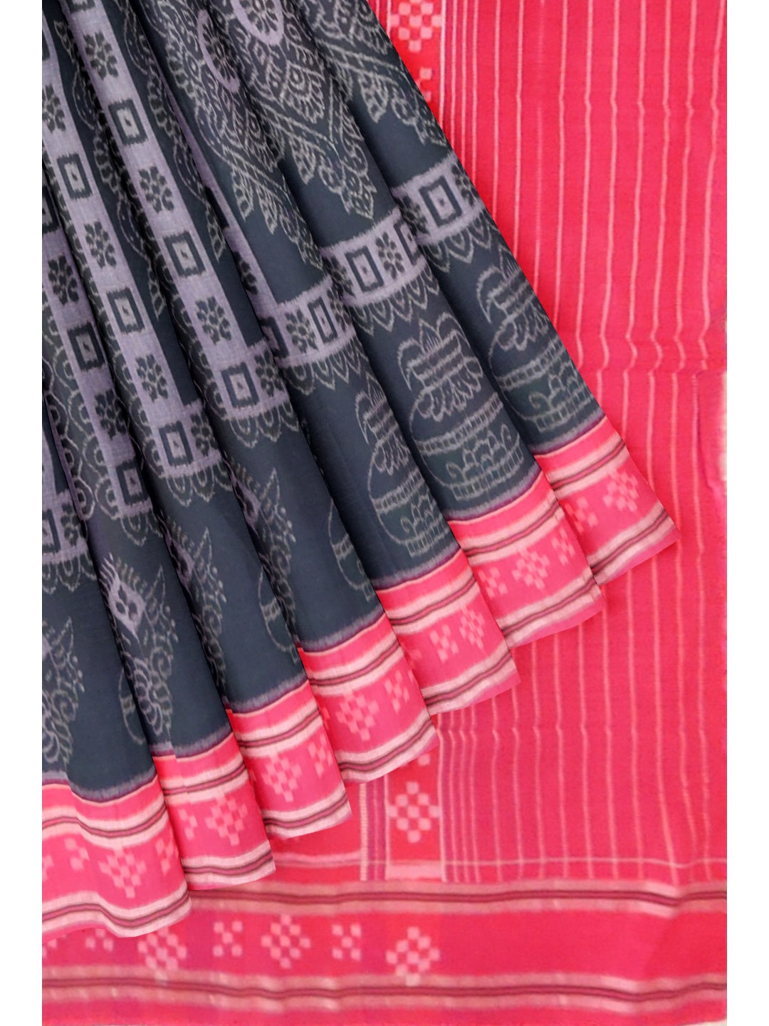 Grey and Pink Sambalpuri Cotton Saree