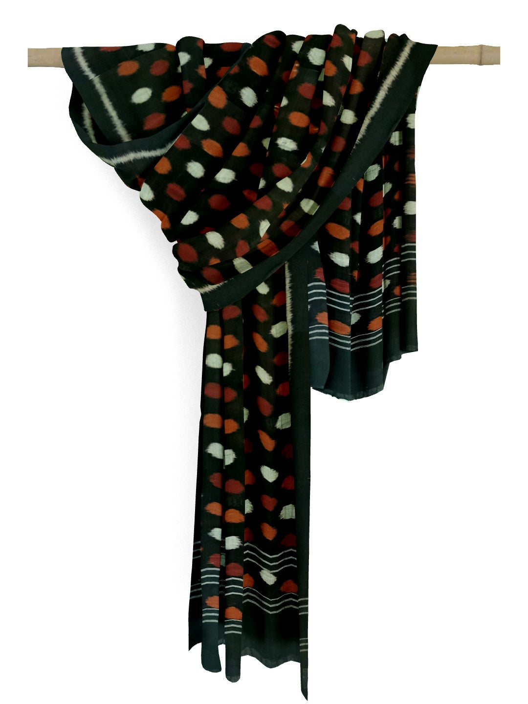 Black Cotton Sambalpuri Ikat Stole with polka dot motifs