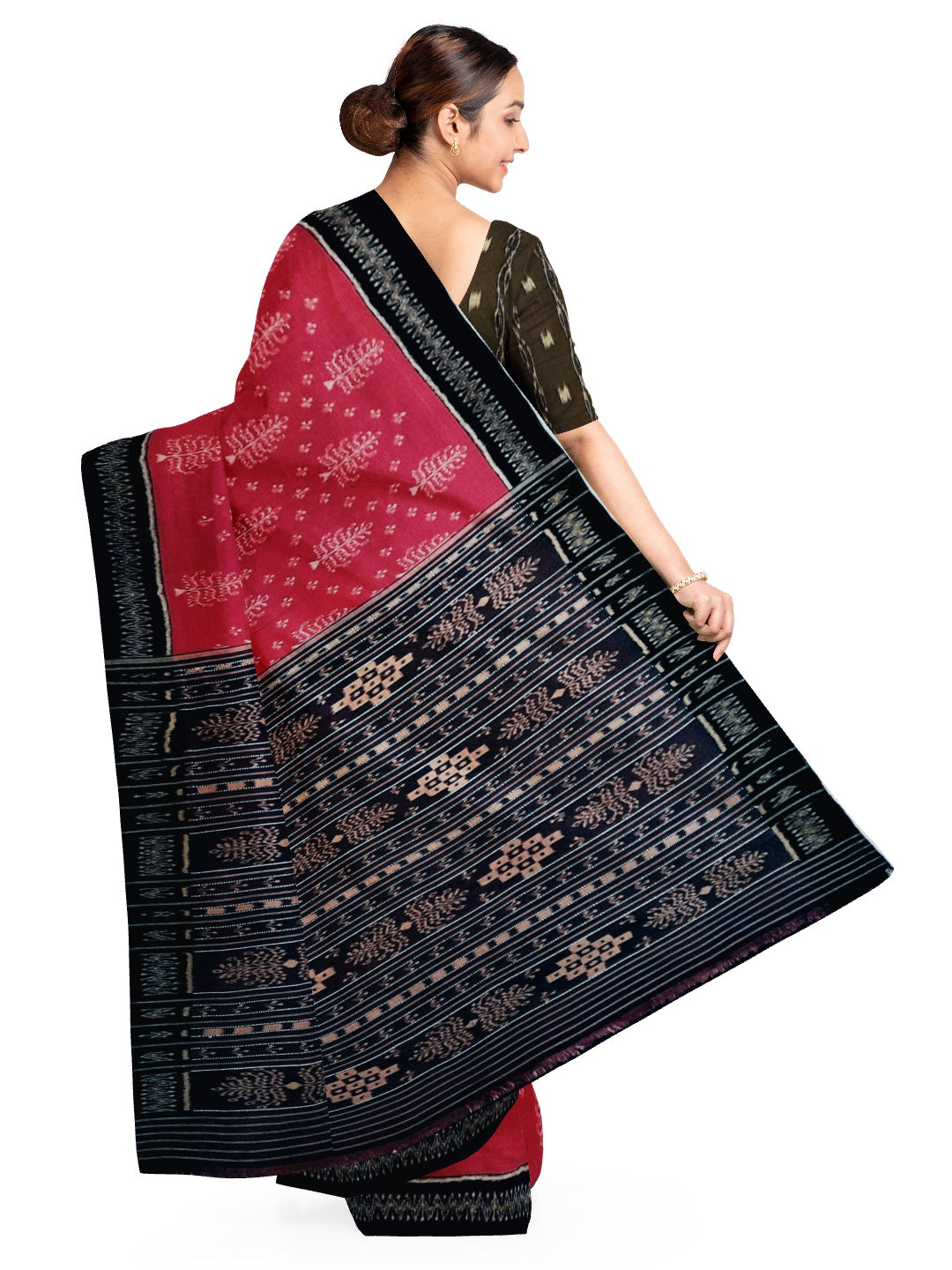Red & Black Sambalpuri Ikat Saree with matching blouse piece