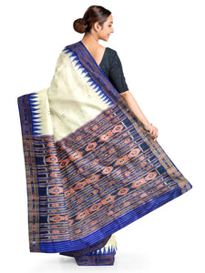 Offwhite and Blue Odisha Khandua Sambalpuri Silk Saree - Crafts Collection