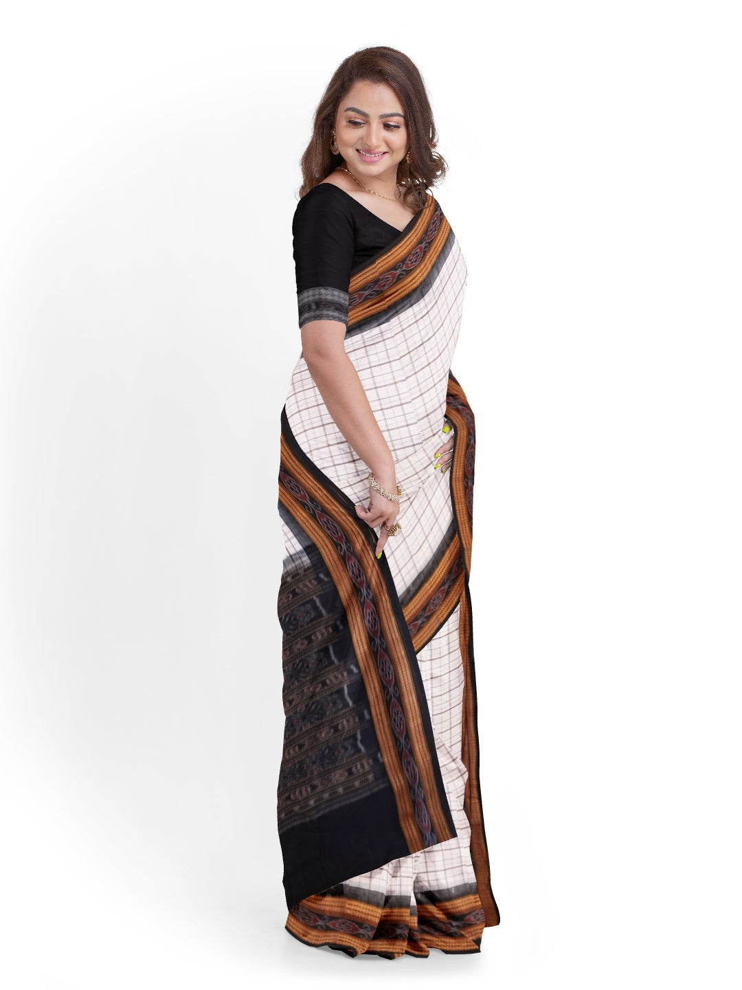 Off White Cotton Sachipar Sambalpuri Saree with matching blouse piece