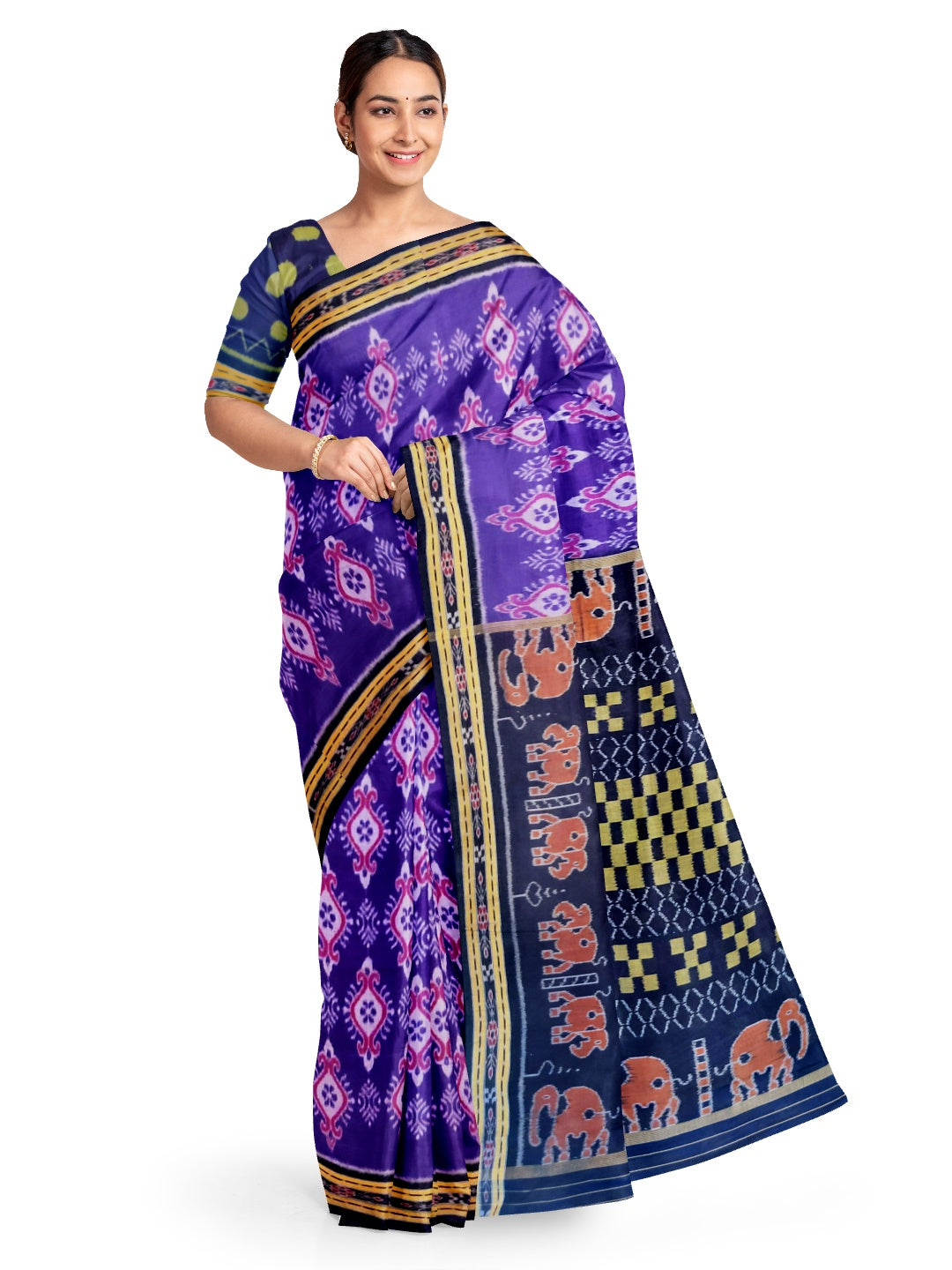 Purple Cotton Sambalpuri Ikat Saree with running blouse piece