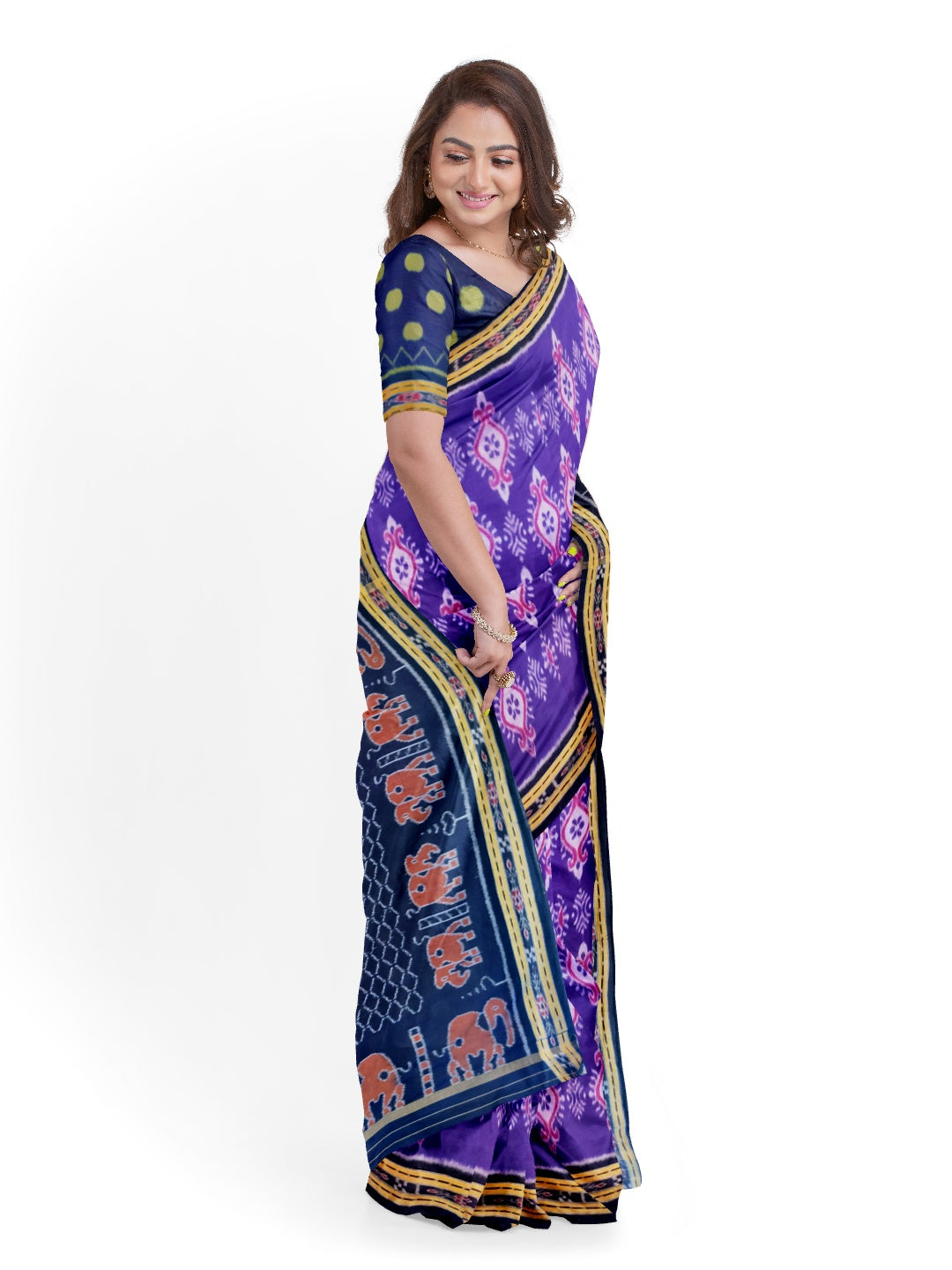Purple Cotton Sambalpuri Ikat Saree with running blouse piece