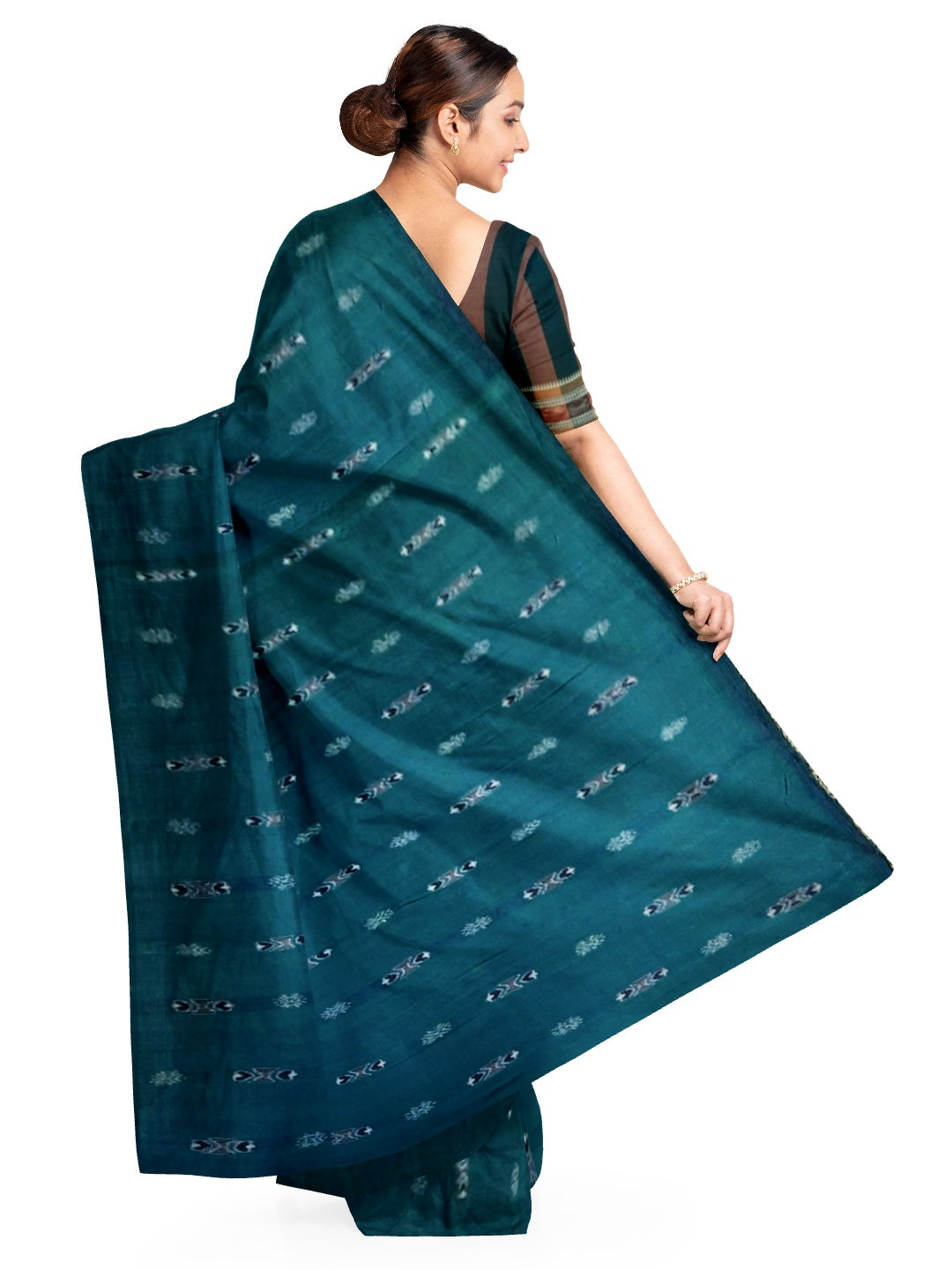 Blue Sambalpuri cotton saree with sambalpuri blouse piece