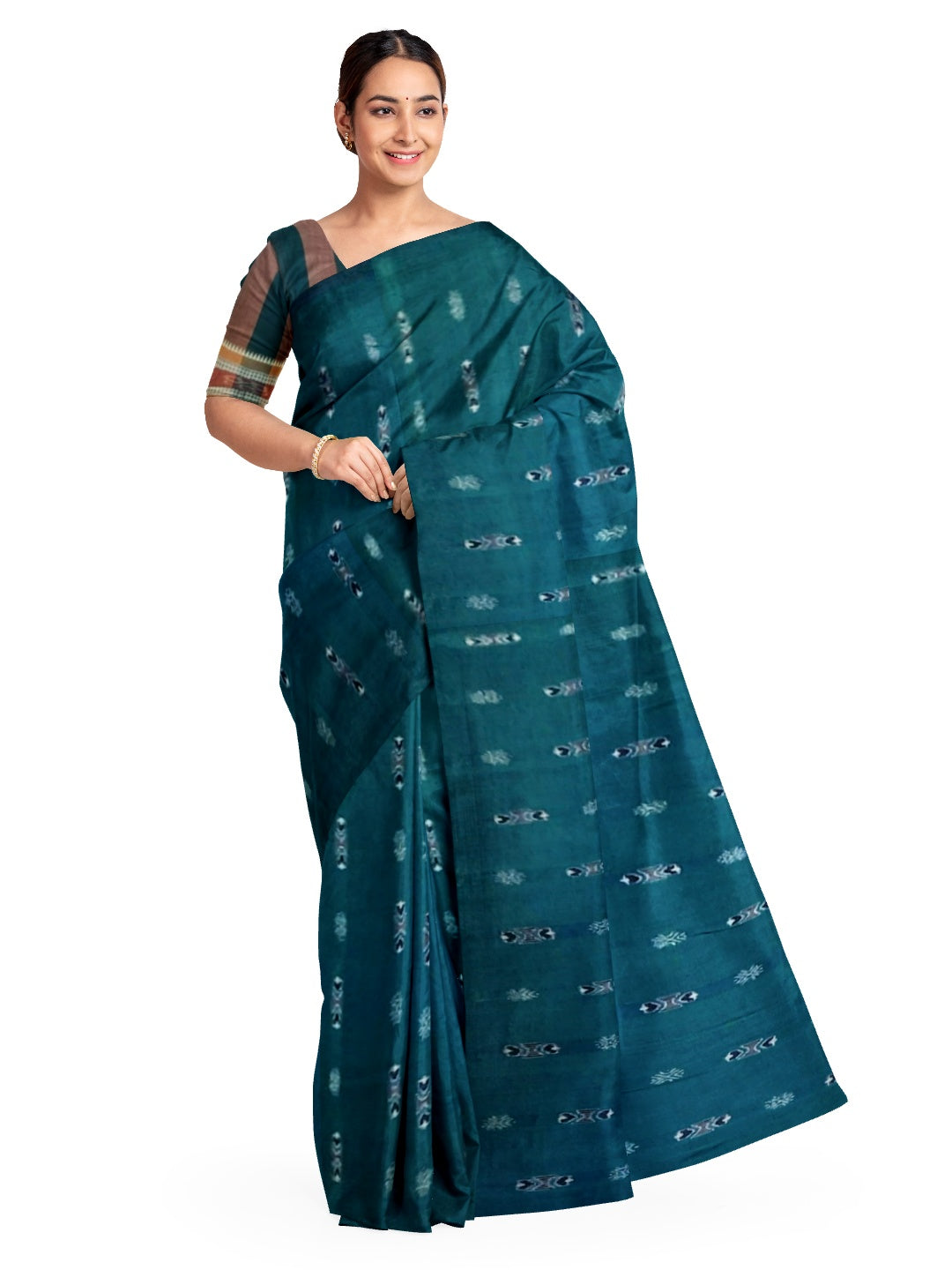 Blue Sambalpuri cotton saree with sambalpuri blouse piece