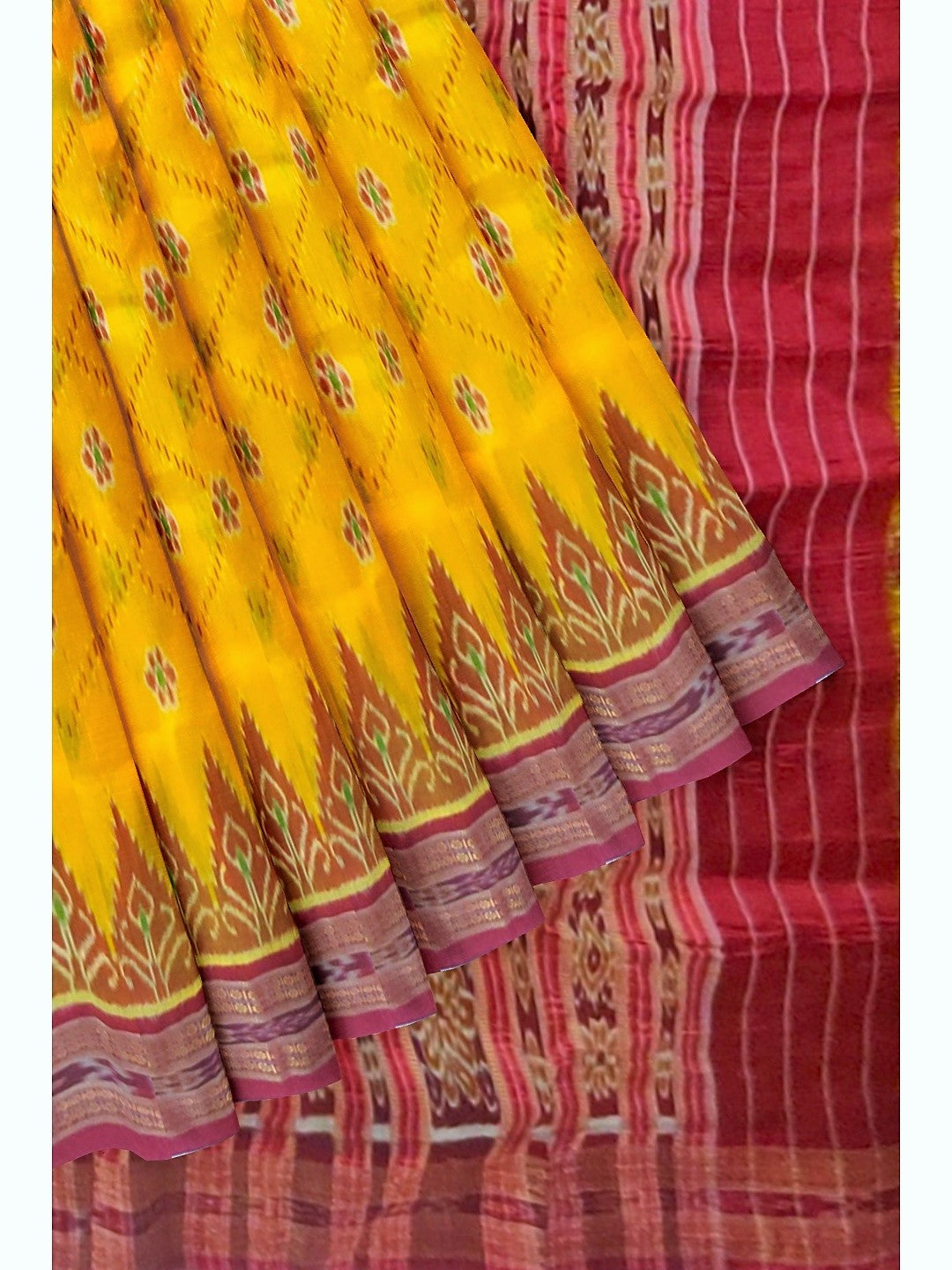 Golden and Red Odisha Khandua Silk Saree