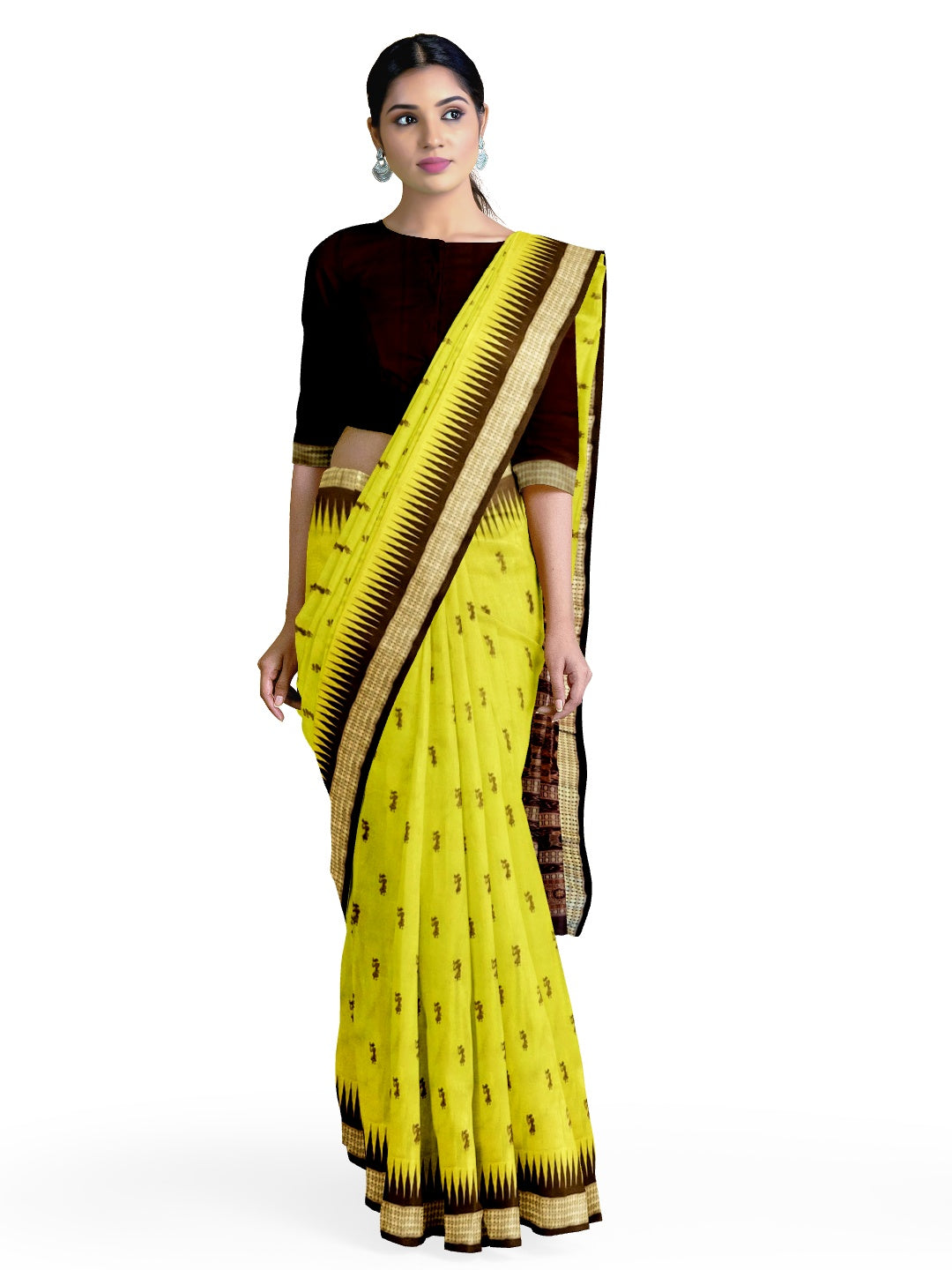 Golden Green Odisha Bomkai Silk Saree woven tribal motifs
