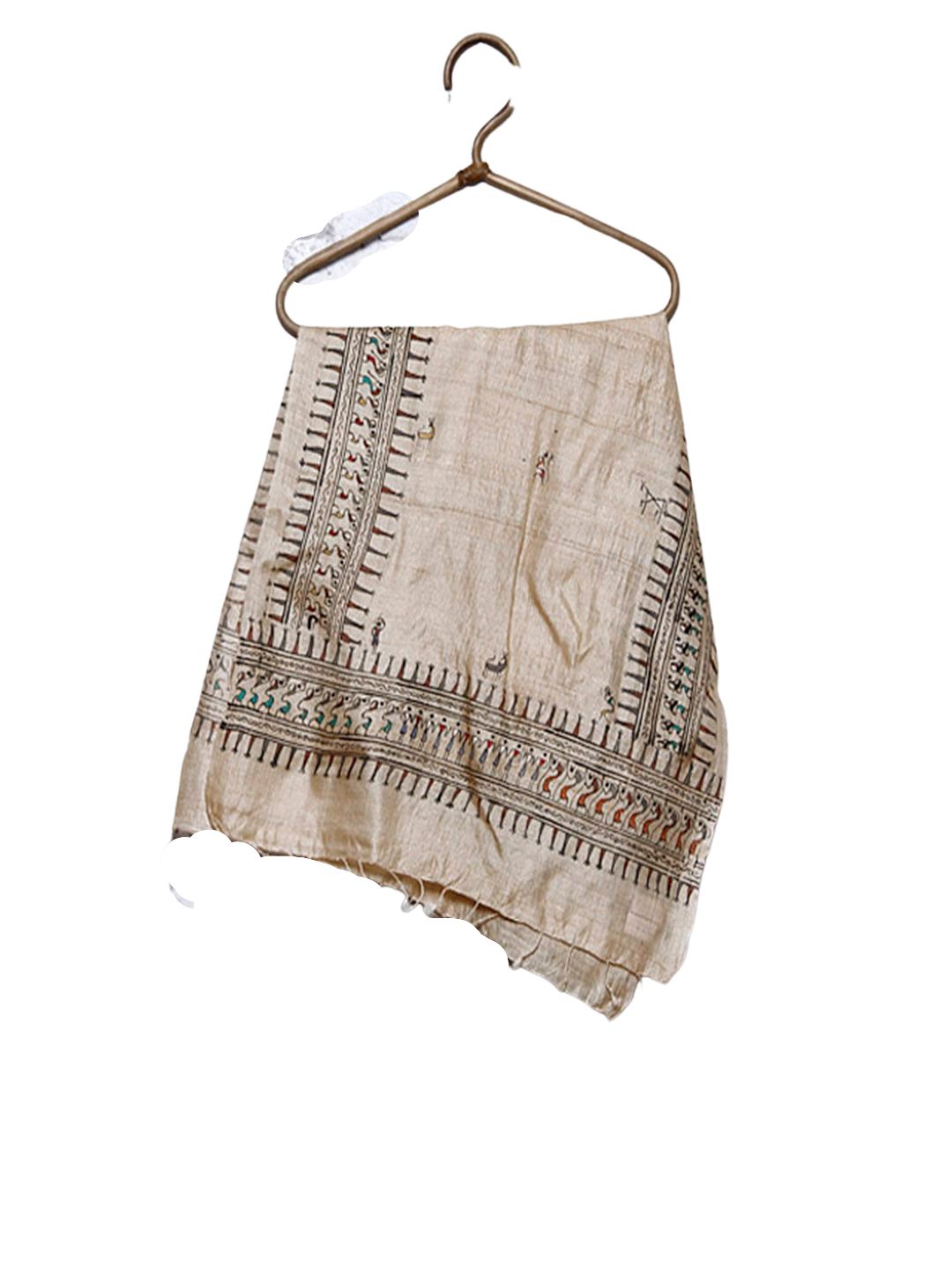 Beige Tussar Silk Stole with handpainted tribal art