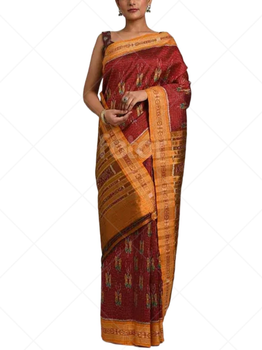 Maroon Golden Khandua Silk Saree with butterfly woven motifs