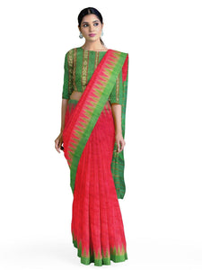 Red Green Tussar Silk Sambalpuri Saree with Ikat Blouse - Crafts Collection