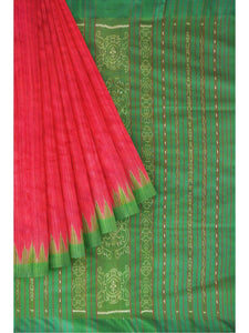Red Green Tussar Silk Sambalpuri Saree with Ikat Blouse - Crafts Collection